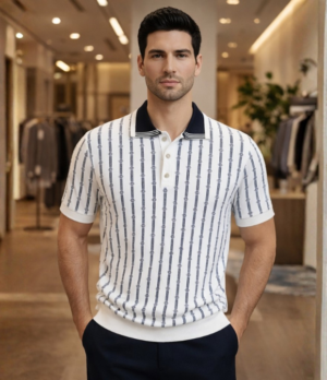 1 Polo blanc à motifs géométriques – Chic moderne