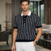 Polo noir à motifs géométriques – Élégance contemporaine