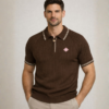 Polo marron avec finitions beiges – Élégance naturelle